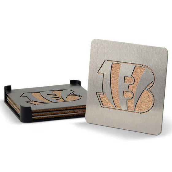 Cincinnati Bengals Boaster Set of 4 Stainless Steel Cork Backed Coasters - 757 Sports Collectibles