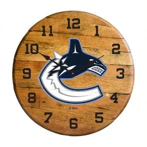 Vancouver Canucks Oak Barrel Clock