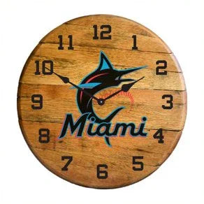 Florida Marlins Oak Barrel Clock