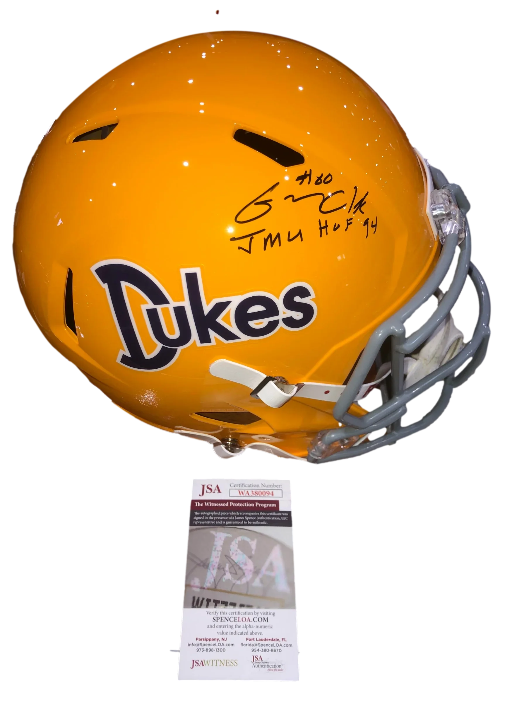 James Madison Dukes Gary Clark 'JMU HOF 94' Signed Auto Replica Full Size Helmet - JSA W COA - 757 Sports Collectibles