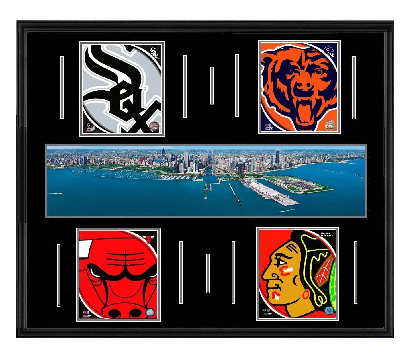 Chicago Skyline Super Deluxe Framed Four Team White Sox, Bears, Bulls, Blackhawks 45x34 - 757 Sports Collectibles