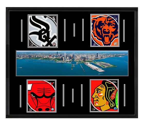Chicago Skyline Super Deluxe Framed Four Team White Sox, Bears, Bulls, Blackhawks 45x34 - 757 Sports Collectibles