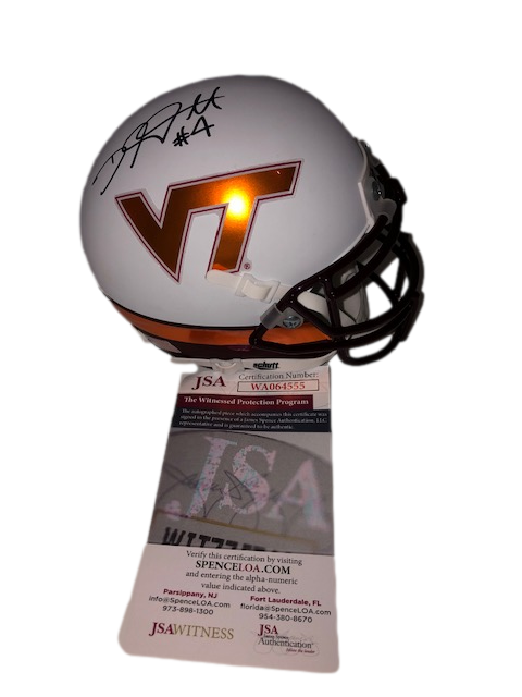 Virginia Tech Hokies DeAngelo Hall Signed Auto Wht Effect Mini Helmet JSA W COA - 757 Sports Collectibles